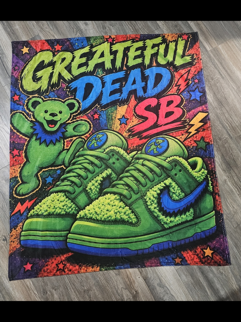 Grateful Dead SB Graphic Throw Blanket - Neon Green & Blue